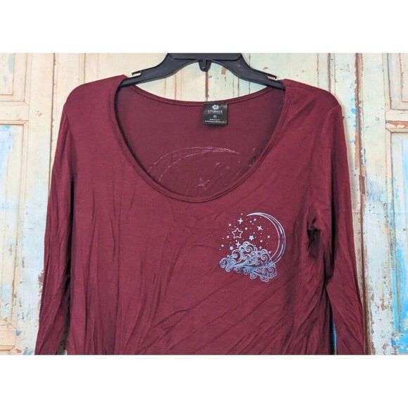 Stunner California Womens Size Medium Maroon Long Sleeve Scoop Neck T-Shirt - Picture 3 of 9